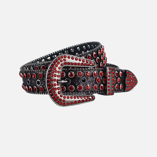 CRYSTAL RODEO BELT RED ON BLACK