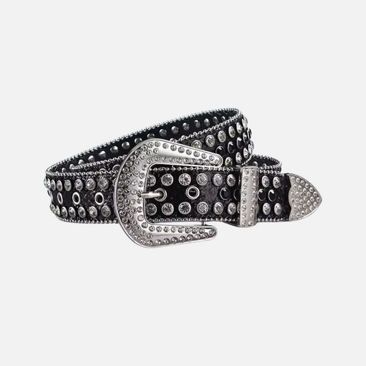 CRYSTAL RODEO BELT SILVER ON BLACK