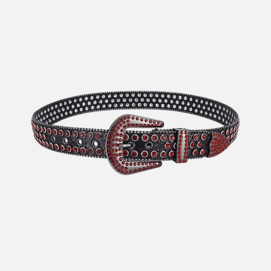 CRYSTAL RODEO BELT RED ON BLACK