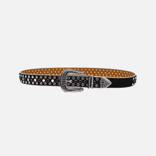 CRYSTAL RODEO BELT SILVER ON BLACK
